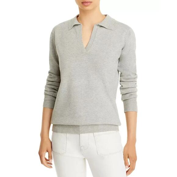 NWT LBLC The Label Christina Collared V-Neck Soft Knit Sweater Gray Sz M - Picture 1 of 10